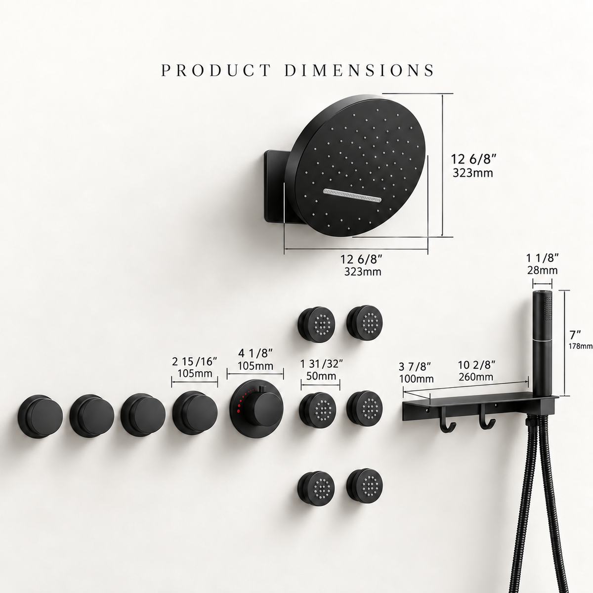 SOLARA| RAINFALL WATERFALL COMPLETE THERMOSTATIC SHOWER SYSTEM WITH 6 BODY JETS