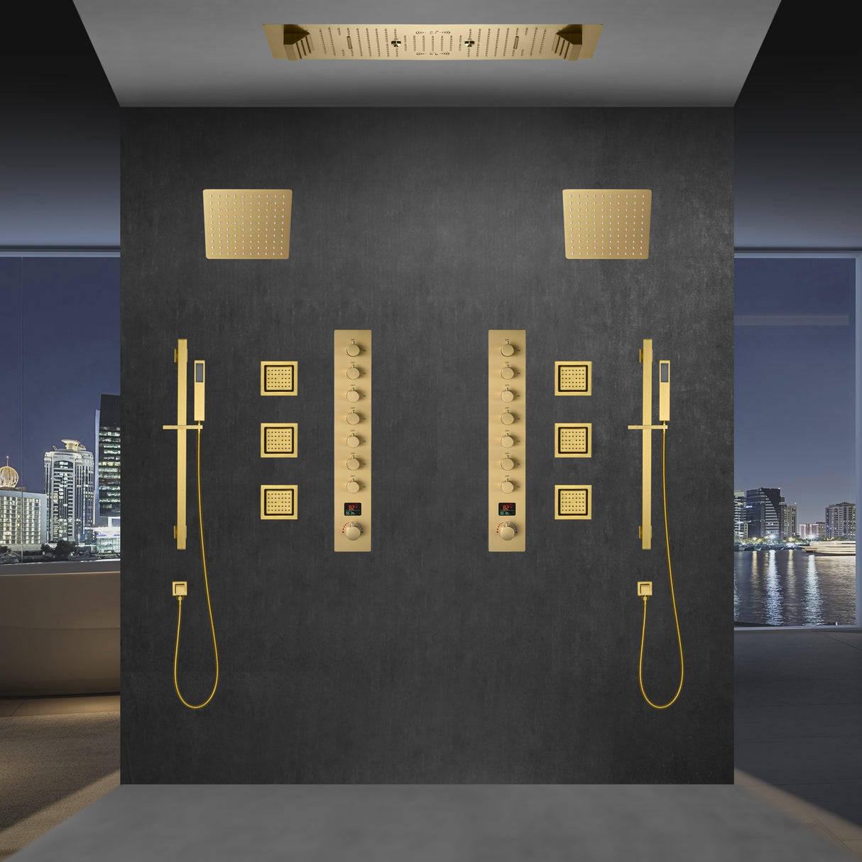 Colorado|36"X 16" In Dual Showerhead 7 Functions Complete Led Music Shower System 6 Body Jets 2x Wall Mounted Rainfall Showerhead