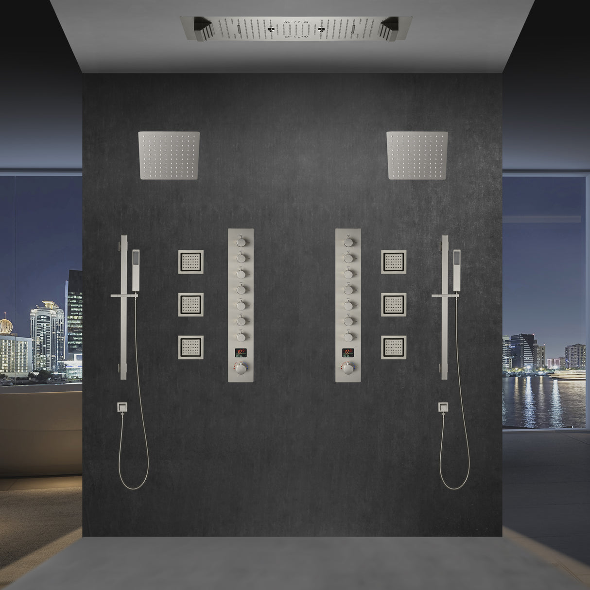 Colorado|36"X 16" In Dual Showerhead 7 Functions Complete Led Music Shower System 6 Body Jets 2x Wall Mounted Rainfall Showerhead