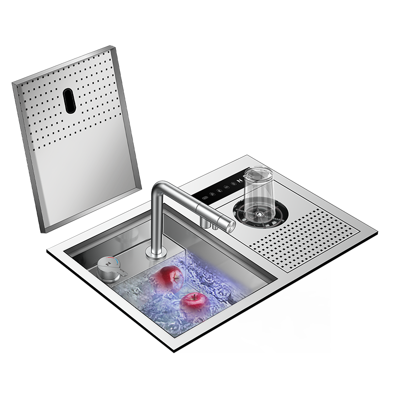 NIX21B|21.5" COMPLETE SINGLE BOWL HIDDEN KITCHEN SINK HYDRO PURFICATION KITCHEN SINK WITH CUP RINSER SINK