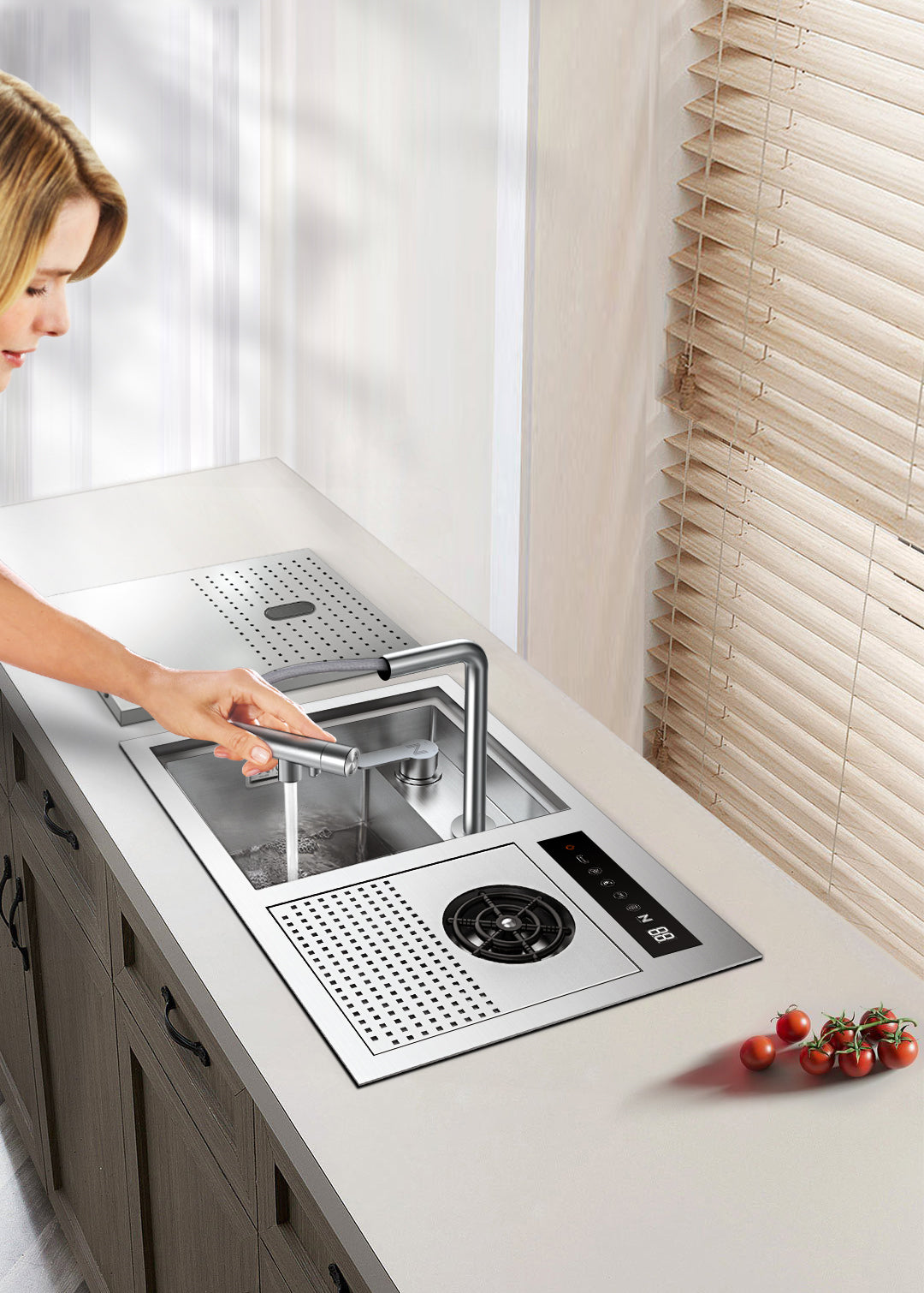 NIX21B|21.5" COMPLETE SINGLE BOWL HIDDEN KITCHEN SINK HYDRO PURFICATION KITCHEN SINK WITH CUP RINSER SINK