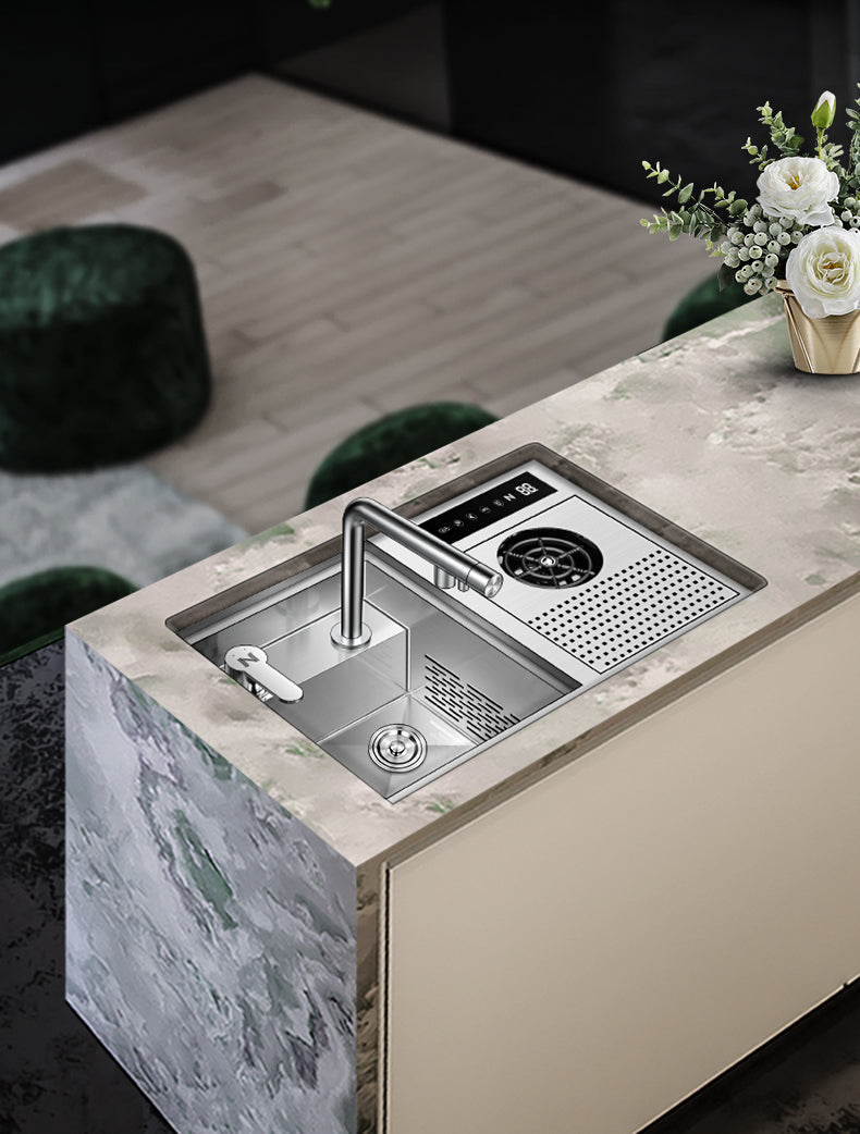 NIX21B|21.5" COMPLETE SINGLE BOWL HIDDEN KITCHEN SINK HYDRO PURFICATION KITCHEN SINK WITH CUP RINSER SINK