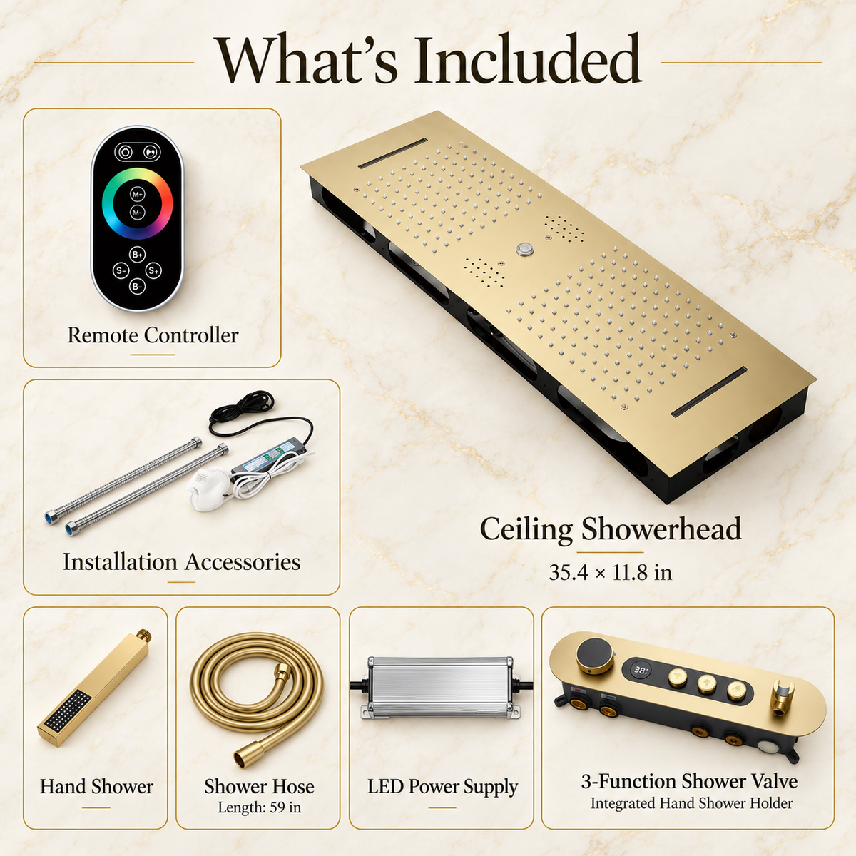 AMAZEER|36" IN CEILING MOUNT COMLETE LED MUSIC SHOWER SYSTEM