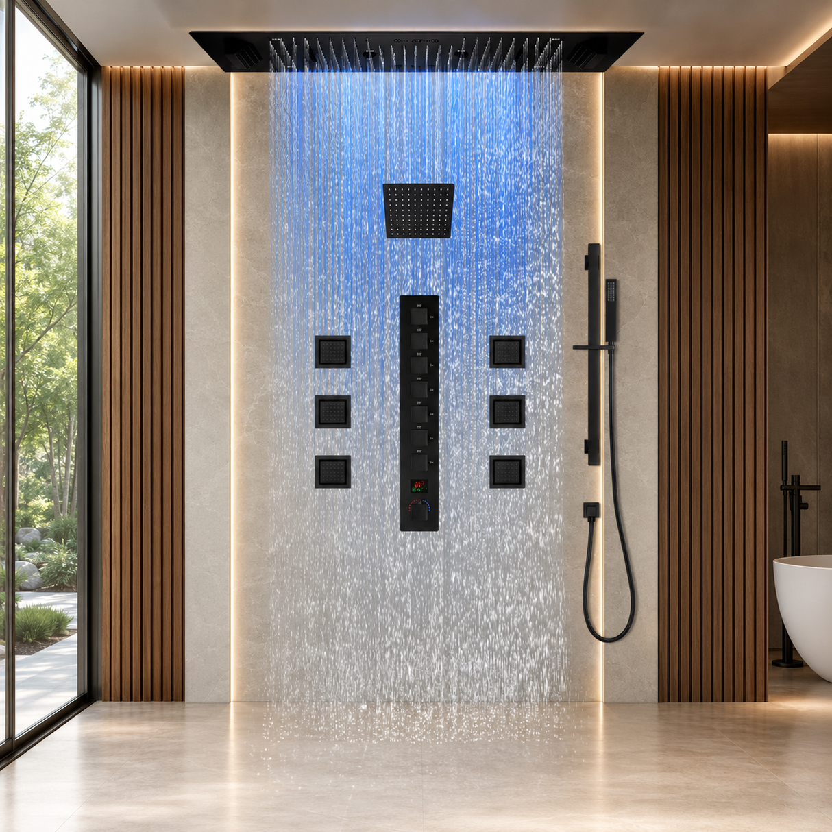 SAFARI|36"X 16" COMPLETE LUXURY LED MUSIC SHOWER SYSTEM DIGITAL DISPLAY THERMOSTATIC VALVE