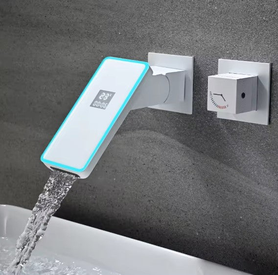 SHADOW|MODERN ADJUSTABLE WALL MOUNT SINGLE KNOB BATHROOM FAUCET DIGITAL DISPLAY AND LED LIGHT BATHROOM FAUCET