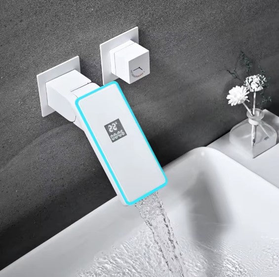 SHADOW|MODERN ADJUSTABLE WALL MOUNT SINGLE KNOB BATHROOM FAUCET DIGITAL DISPLAY AND LED LIGHT BATHROOM FAUCET