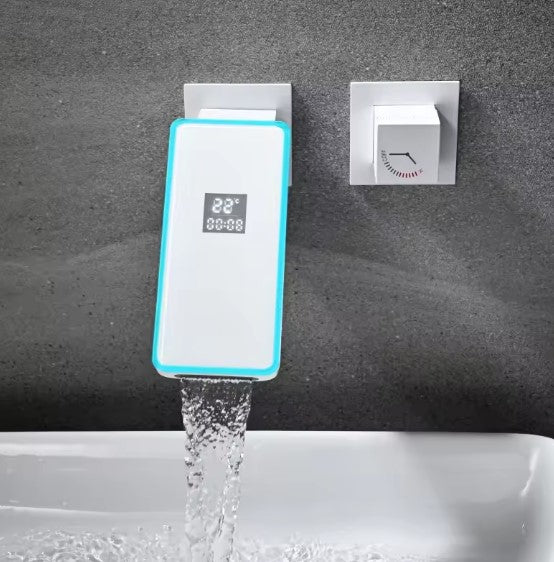 SHADOW|MODERN ADJUSTABLE WALL MOUNT SINGLE KNOB BATHROOM FAUCET DIGITAL DISPLAY AND LED LIGHT BATHROOM FAUCET