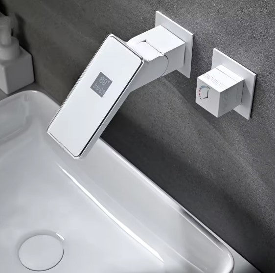 SHADOW|MODERN ADJUSTABLE WALL MOUNT SINGLE KNOB BATHROOM FAUCET DIGITAL DISPLAY AND LED LIGHT BATHROOM FAUCET