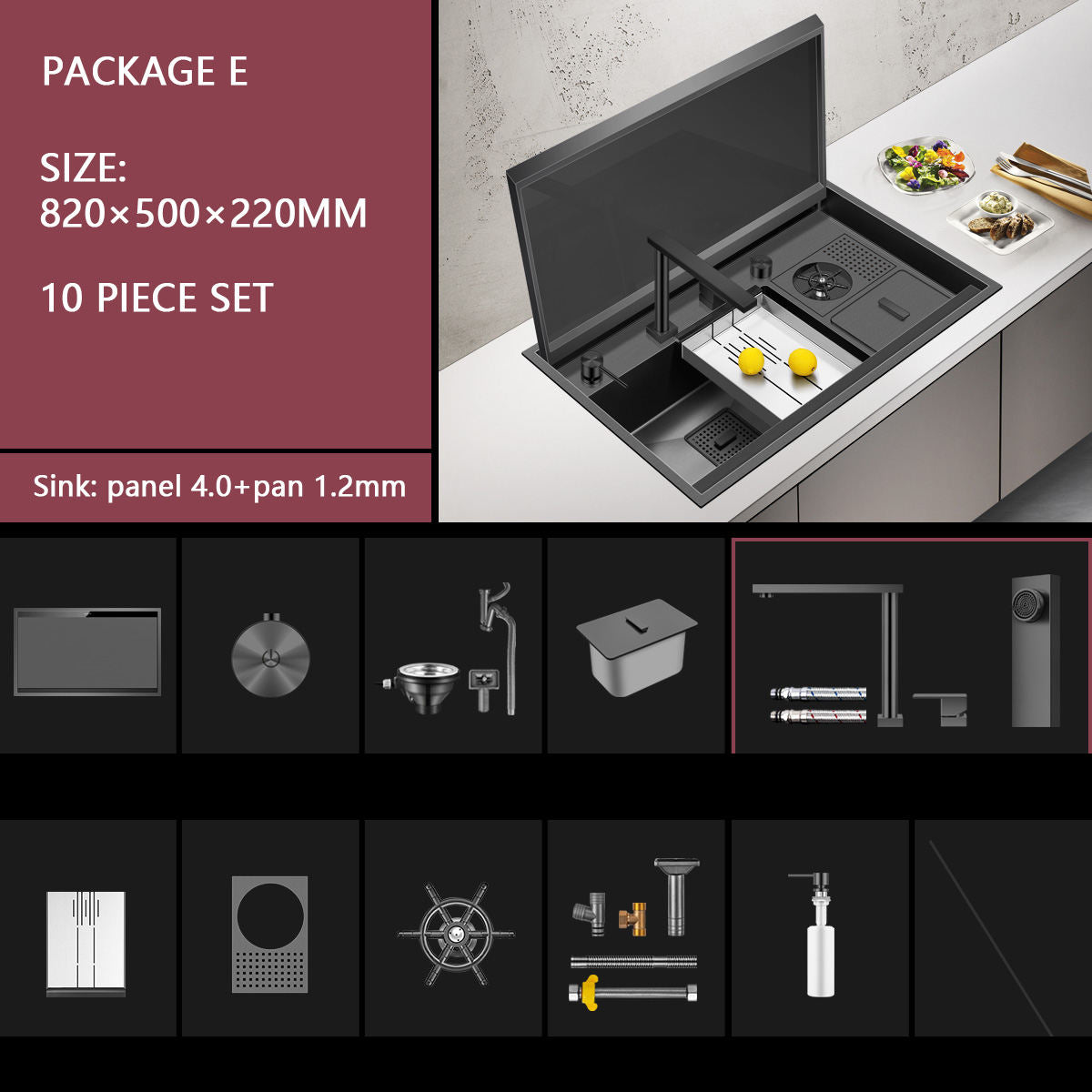 Masory| Complete Luxury Smart Kitchen Sink Stainless Steel Hidden Cup Rinser Sink