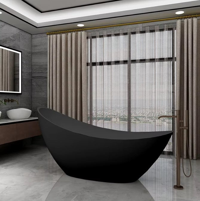 SLATE|74"FREE STANDNING BATHTUB SOLID SURAFCE STONE RESIN  SOAKING TUB