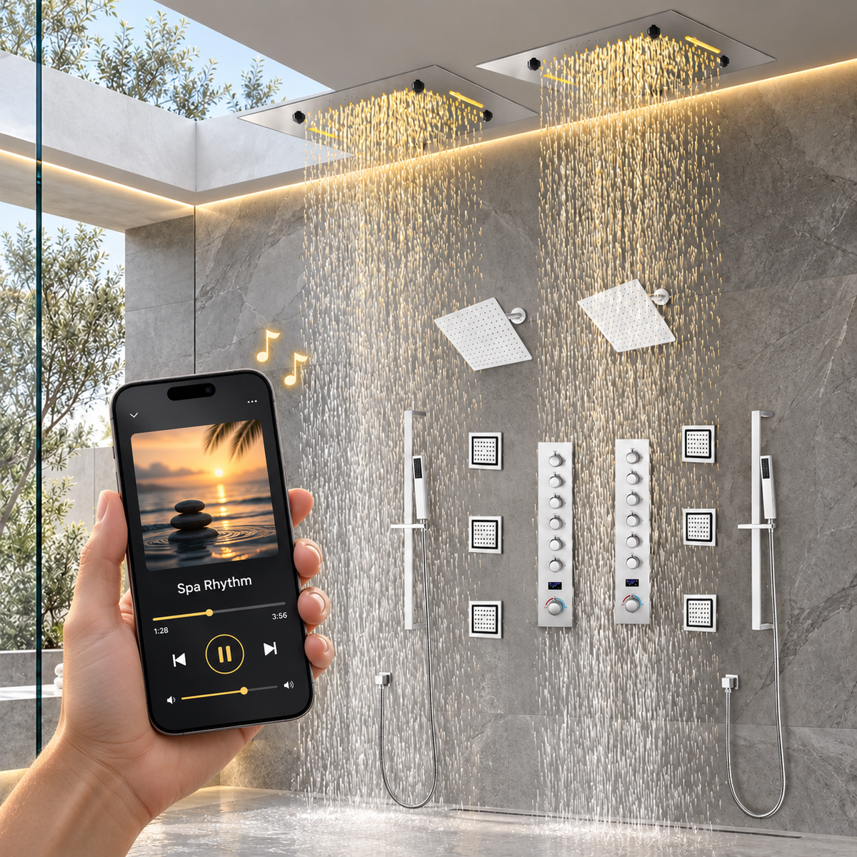 ENCORE|COMPLETE LUXURY DUAL SHOWERHEAD LED MUSIC SHOWER SYSTEM