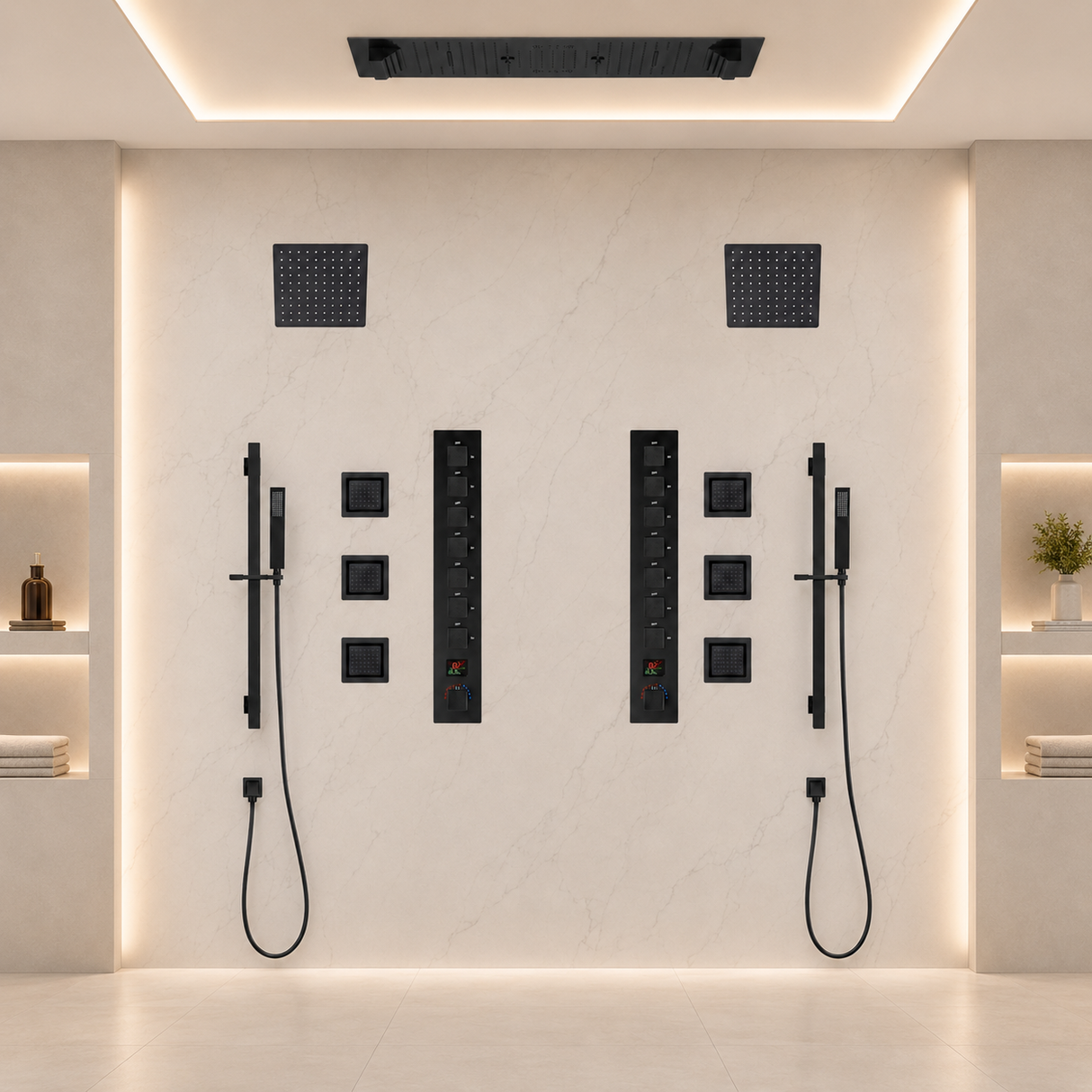 Alamere|36"X 16" In Dual Showerhead 7 Functions Complete Led Music Shower System 6 Body Jets 2x Wall Mounted Rainfall Showerhead