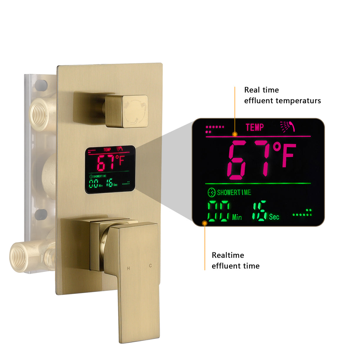 AURORA|20" CEILING MOUNT COMPLETE SHOWER SYSTEM DIGITAL DISPLAY VALVE