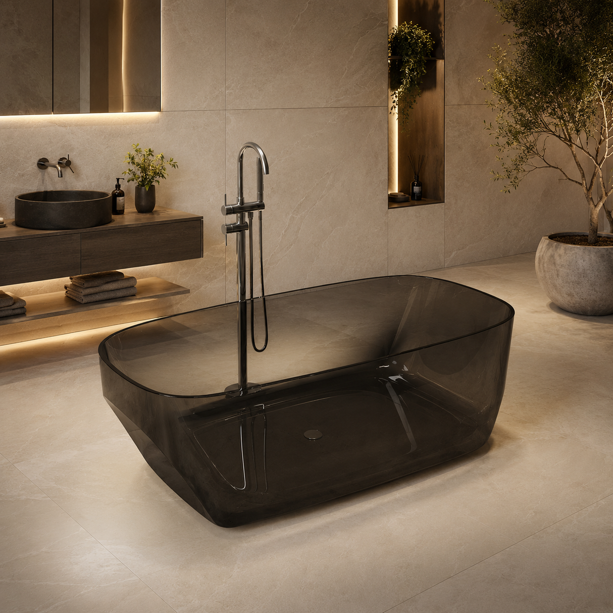 ASPPIRE| 62" Pure Resin Freestanding Bathtub with a Transparent Finish Luxury Freestanding Bathtub