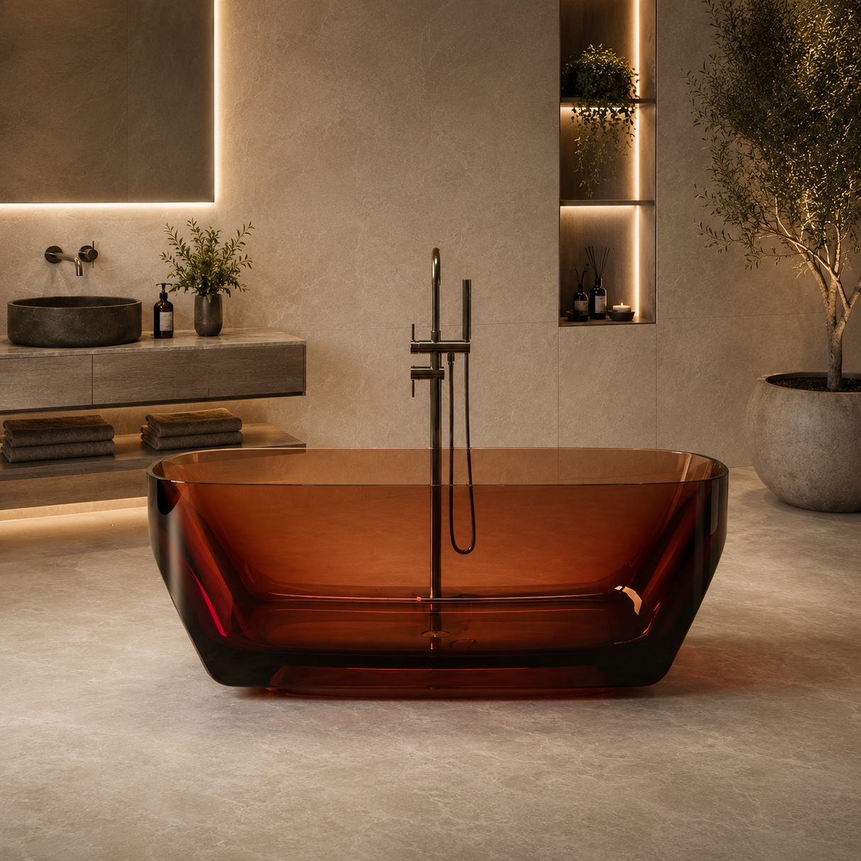 ASPPIRE| 62" Pure Resin Freestanding Bathtub with a Transparent Finish Luxury Freestanding Bathtub