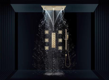 HAVASU| 28" COMLETE LED MUSIC  SHOWER SYSTEM RAINFALL WATERFALL 6 BODY JETS SHOWER SET