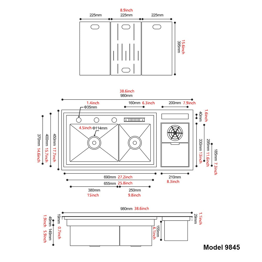 NIX38|38.5" X 17.7" IN COMPLETE LUXURY WORK STATION HIDDEN KITCHEN HYDRO PURIFCATION KITCHEN SINK
