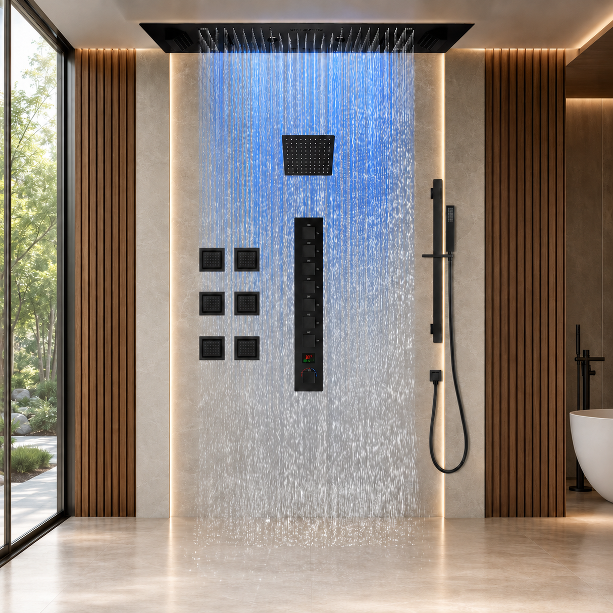 SAFARI|36"X 16" COMPLETE LUXURY LED MUSIC SHOWER SYSTEM DIGITAL DISPLAY THERMOSTATIC VALVE