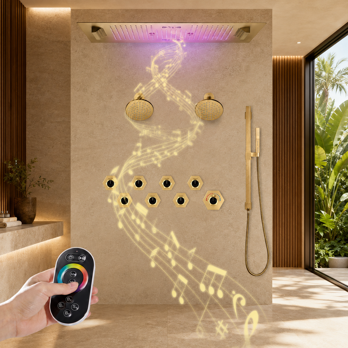 SEVILLE|36" X 16" COMPLETE SHOWER SYSTEM RAINFALL WATERFALL SHOWER SET