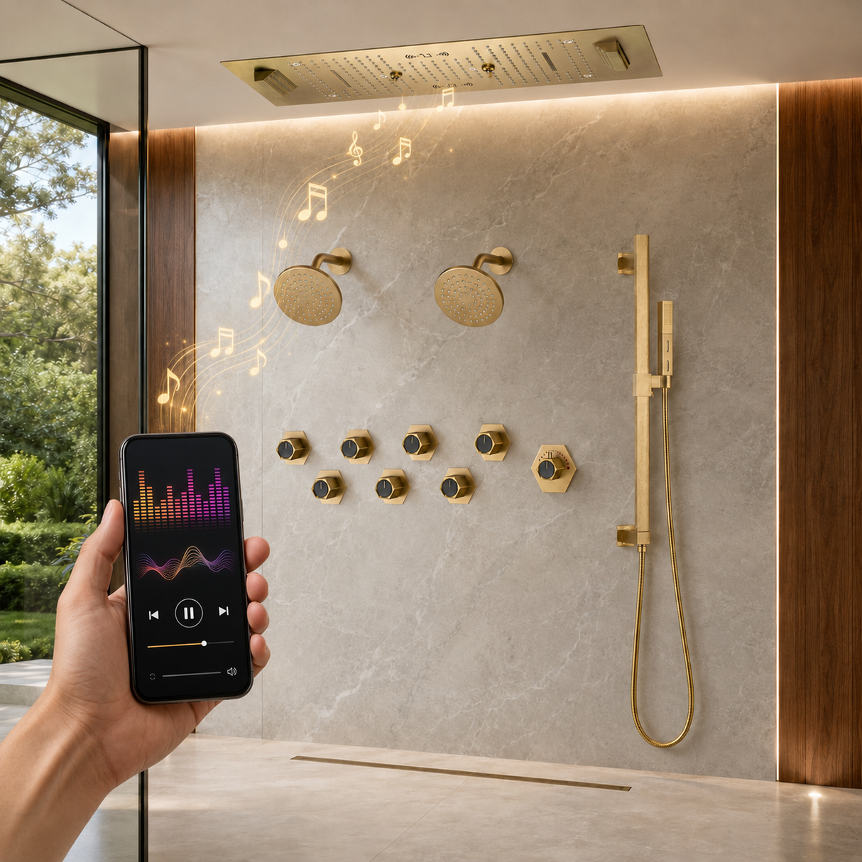 SEVILLE|36" X 16" COMPLETE SHOWER SYSTEM RAINFALL WATERFALL SHOWER SET