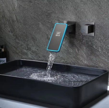 SHADOW|MODERN ADJUSTABLE WALL MOUNT SINGLE KNOB BATHROOM FAUCET DIGITAL DISPLAY AND LED LIGHT BATHROOM FAUCET