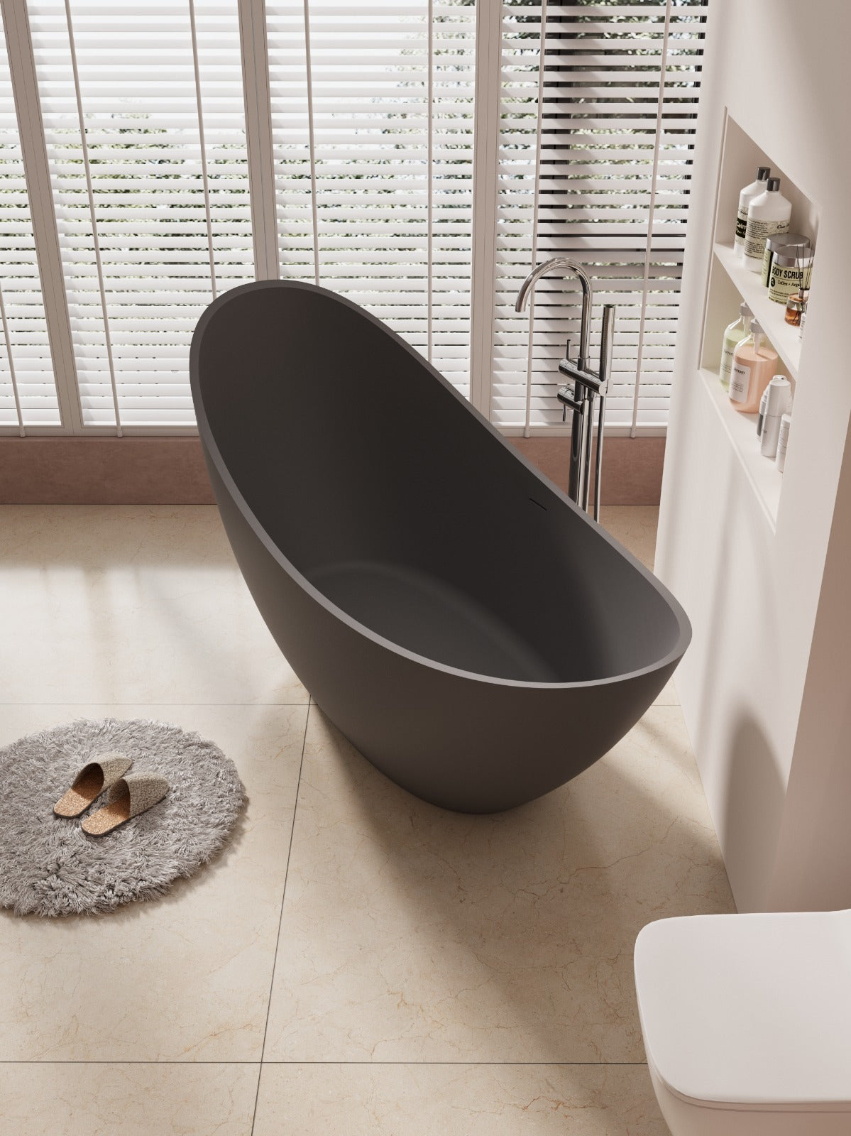 SLATE|74"FREE STANDNING BATHTUB SOLID SURFACE STONE RESIN SOAKING TUB