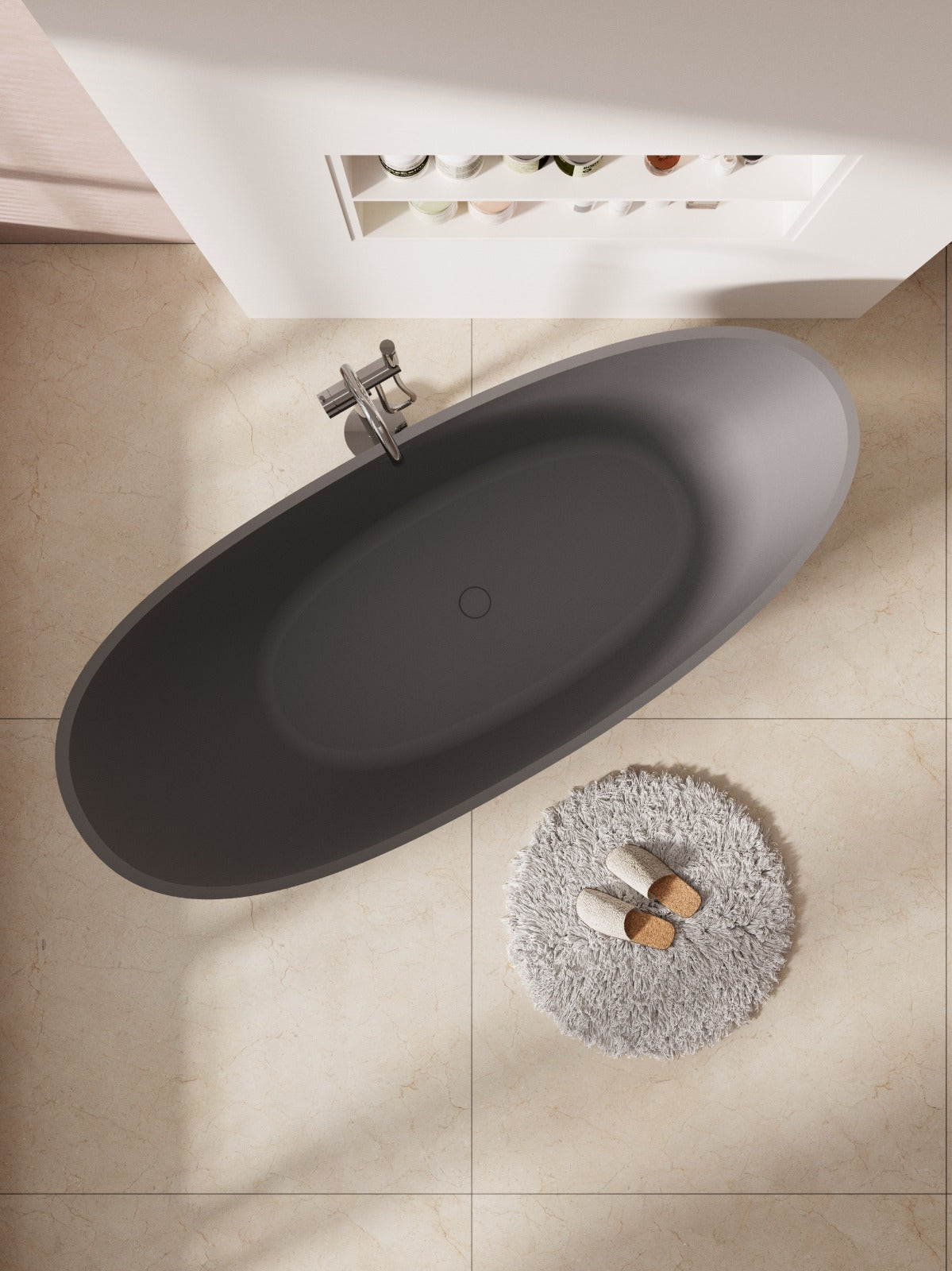 SLATE|74"FREE STANDNING BATHTUB SOLID SURFACE STONE RESIN SOAKING TUB
