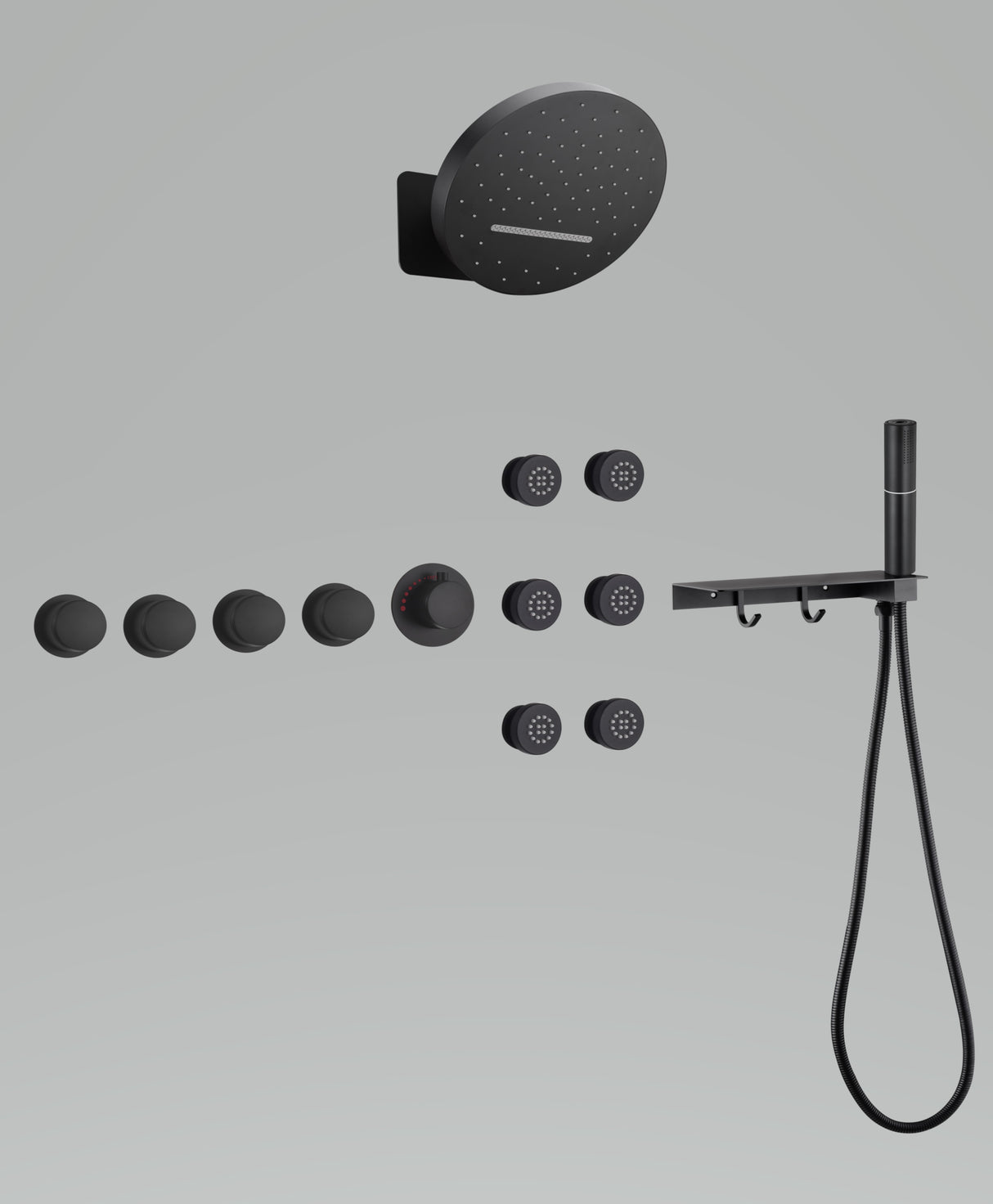 SOLARA| RAINFALL WATERFALL COMPLETE THERMOSTATIC SHOWER SYSTEM WITH 6 BODY JETS