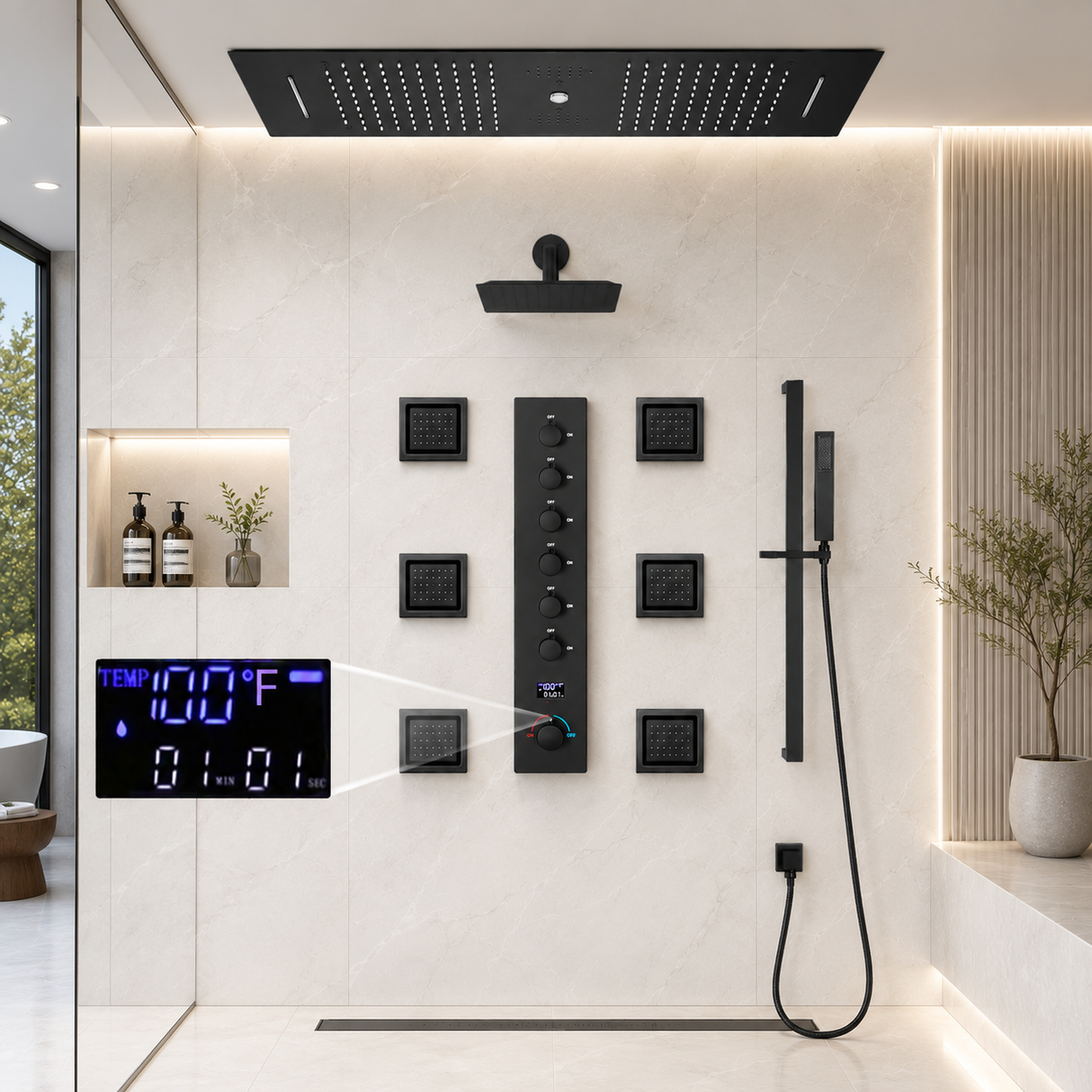 Sydney|36"Inch Complete Led Music Shower System Rainfall Waterfall & Wall Mounted Showerhead
