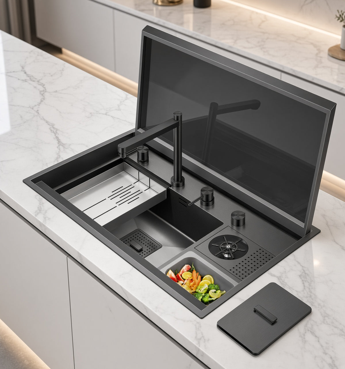 Masory| Complete Luxury Smart Kitchen Sink Stainless Steel Hidden Cup Rinser Sink