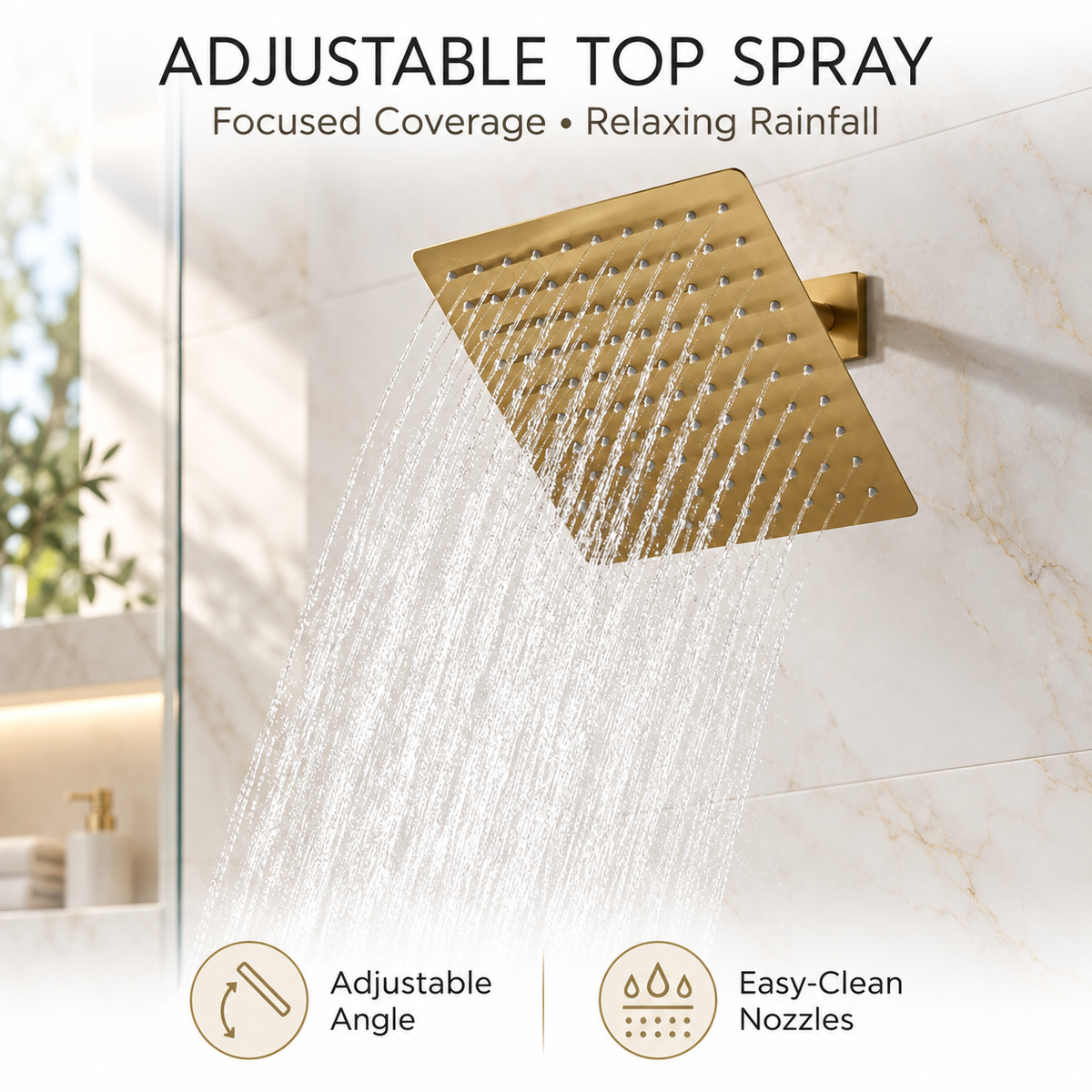 SAFARI adjustable square wall-mounted showerhead with silicone spray nozzles