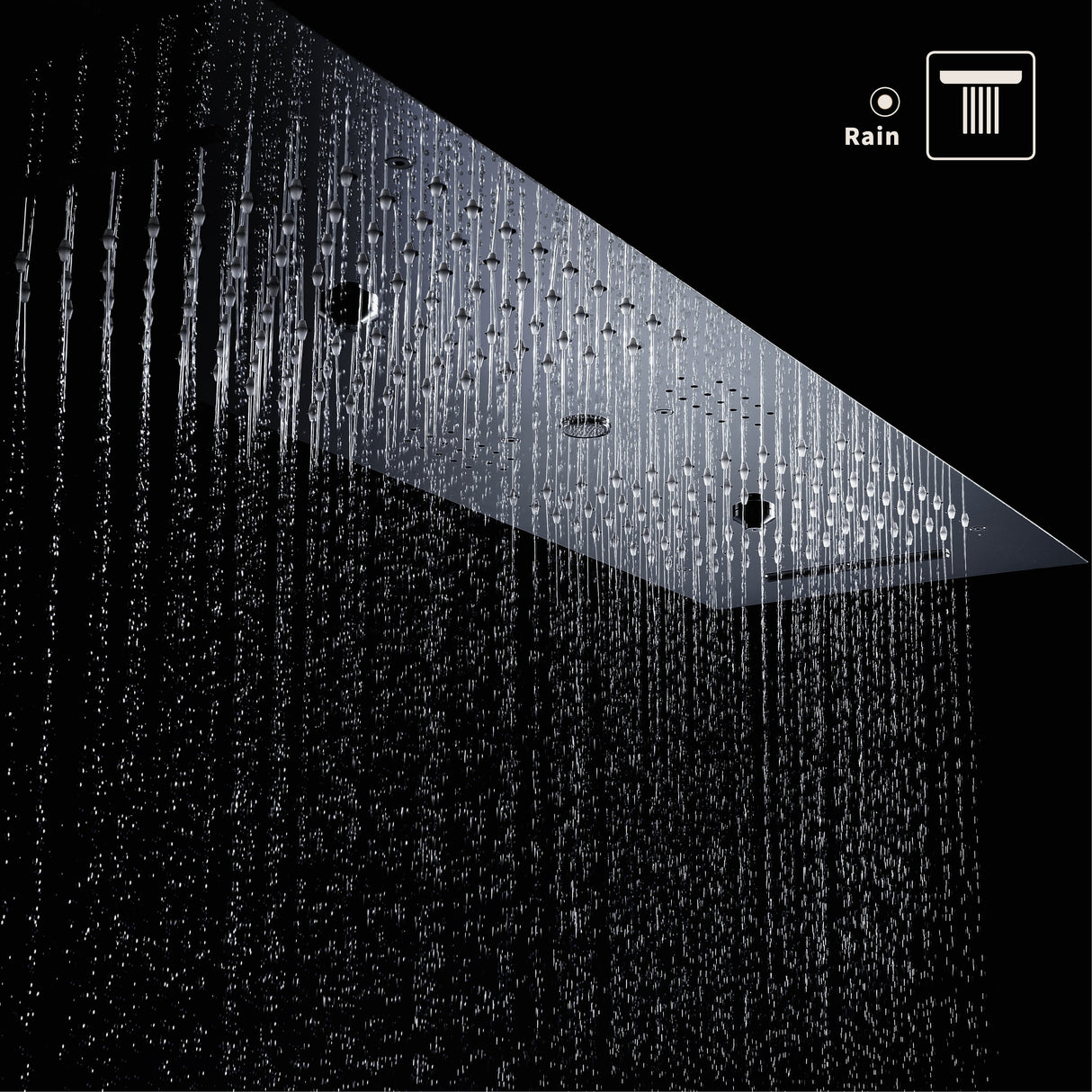 EDEN BLACK| 36" Inch Ceiling Mounted Complete Luxury Shower Set Body Jets LED Light Rain Waterfall Misty Spry & Column Smart Living and Technology