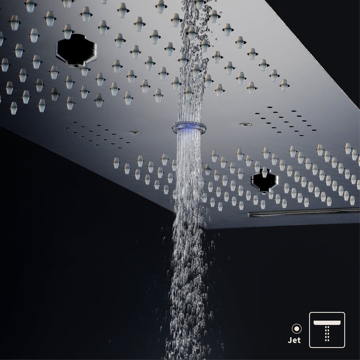 EDEN BLACK| 36" Inch Ceiling Mounted Complete Luxury Shower Set Body Jets LED Light Rain Waterfall Misty Spry & Column Smart Living and Technology