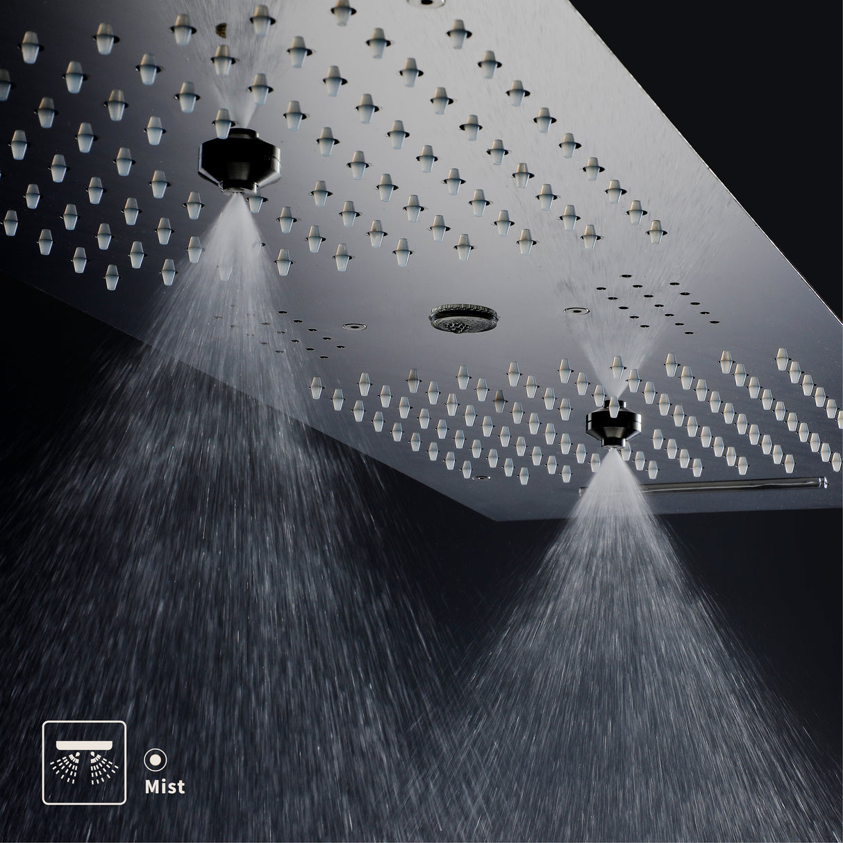 EDEN BLACK| 36" Inch Ceiling Mounted Complete Luxury Shower Set Body Jets LED Light Rain Waterfall Misty Spry & Column Smart Living and Technology