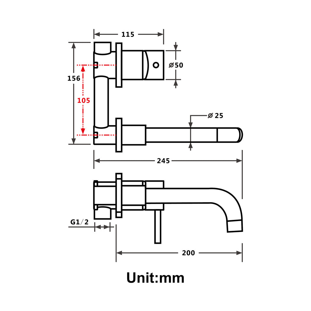 FURE| Brushed Gold Single Lever wall mounted bathroom faucet Smart Living and Technology