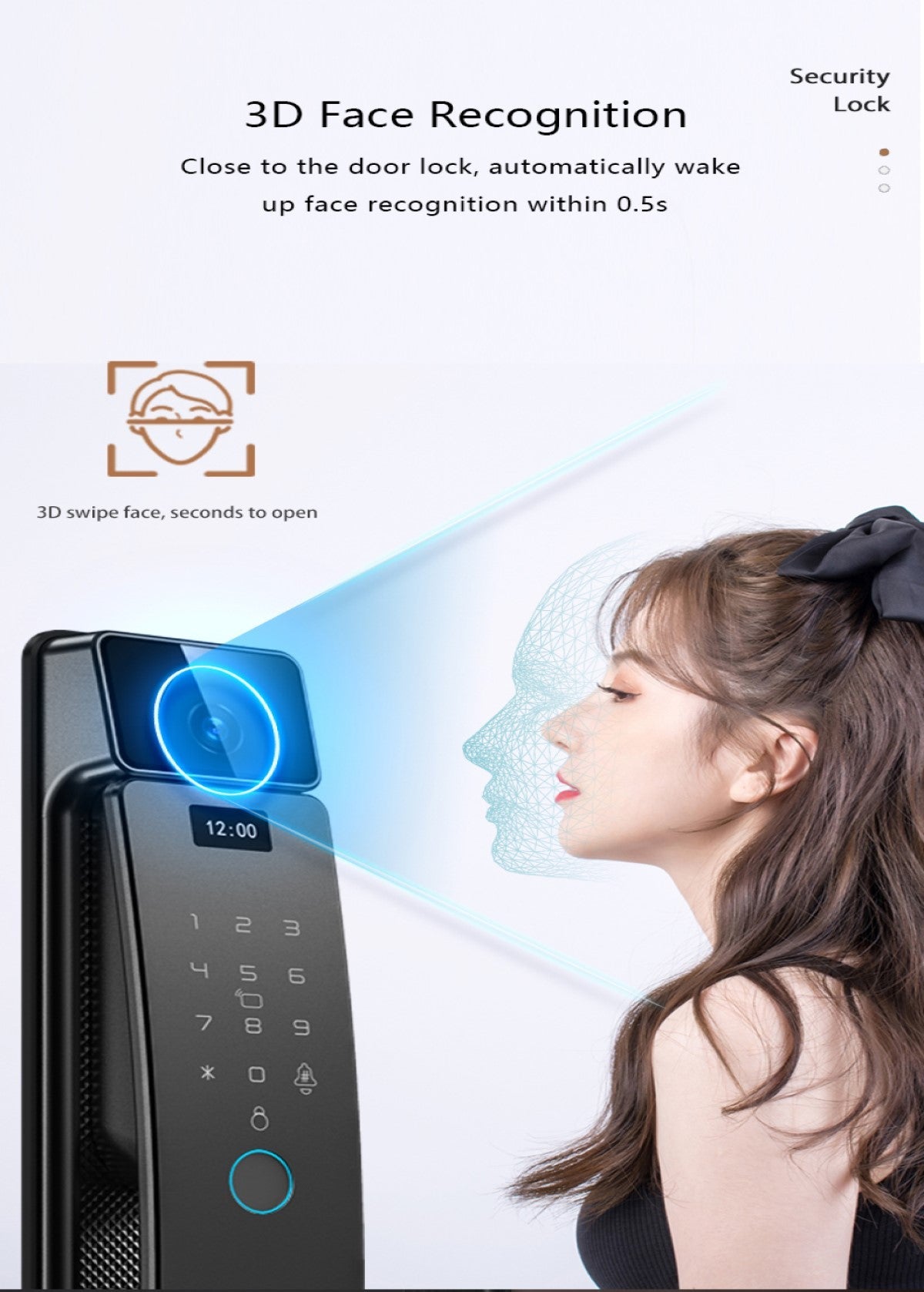 First Class -Smart Door Lock 3D Face Recognition -Fingerprint Keyless Entry Wi-Fi Smart Door Lock Smart Living and Technology