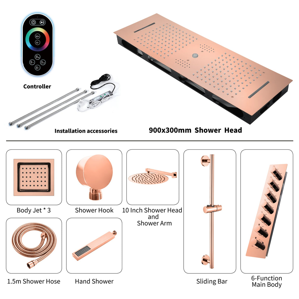 IVORY| 36" Complete ceiling shower set with 10" inch wall mounted rainfall showerhead 3 body jets dual shower head set Smart Living and Technology