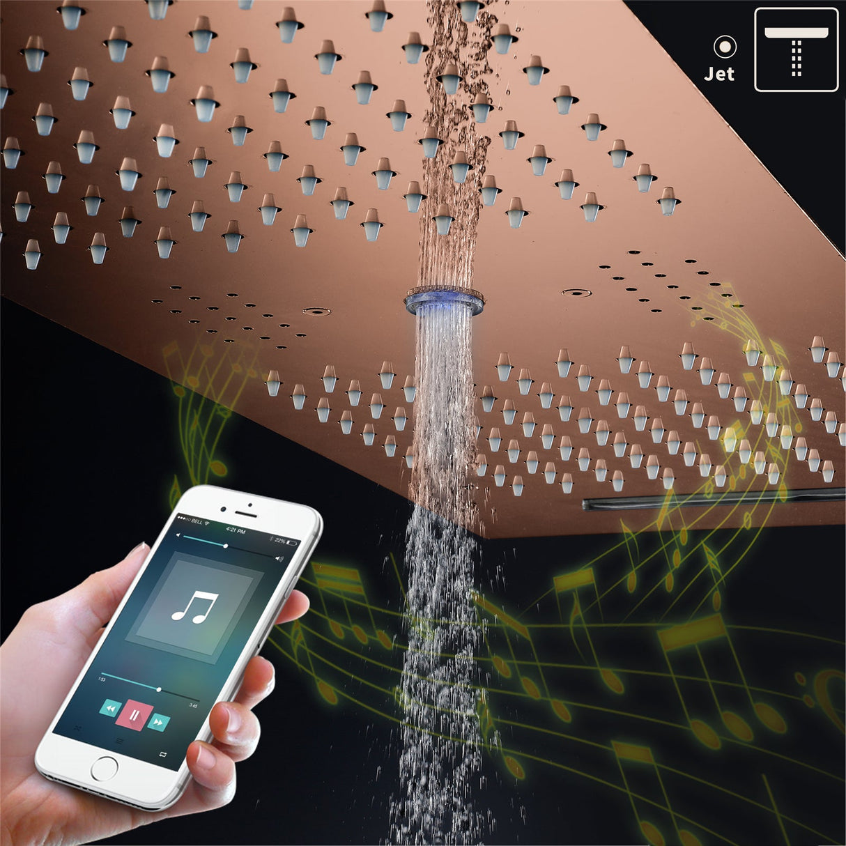 IVORY| 36" Complete ceiling shower set with 10" inch wall mounted rainfall showerhead 3 body jets dual shower head set Smart Living and Technology