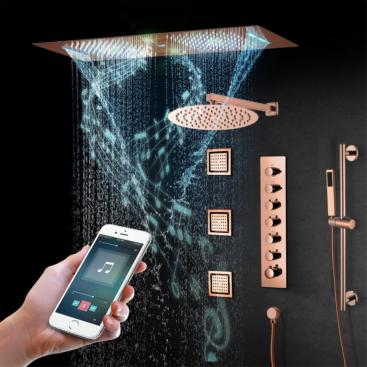 IVORY| 36" Complete ceiling shower set with 10" inch wall mounted rainfall showerhead 3 body jets dual shower head set Smart Living and Technology