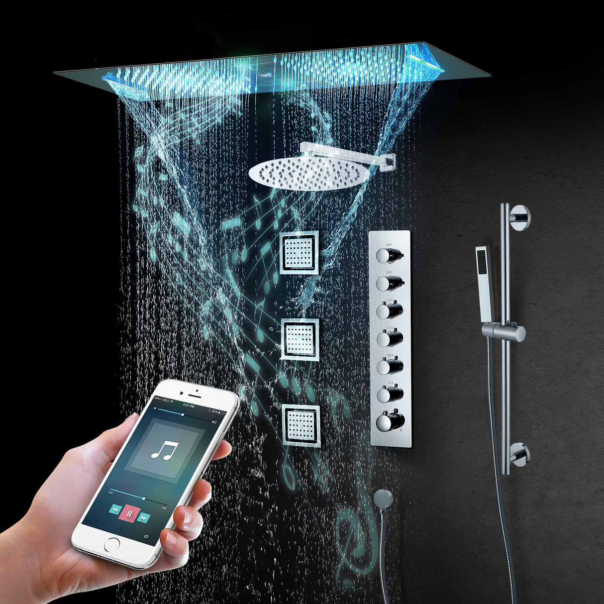 IVORY| 36" Complete ceiling shower set with 10" inch wall mounted rainfall showerhead 3 body jets dual shower head set Smart Living and Technology