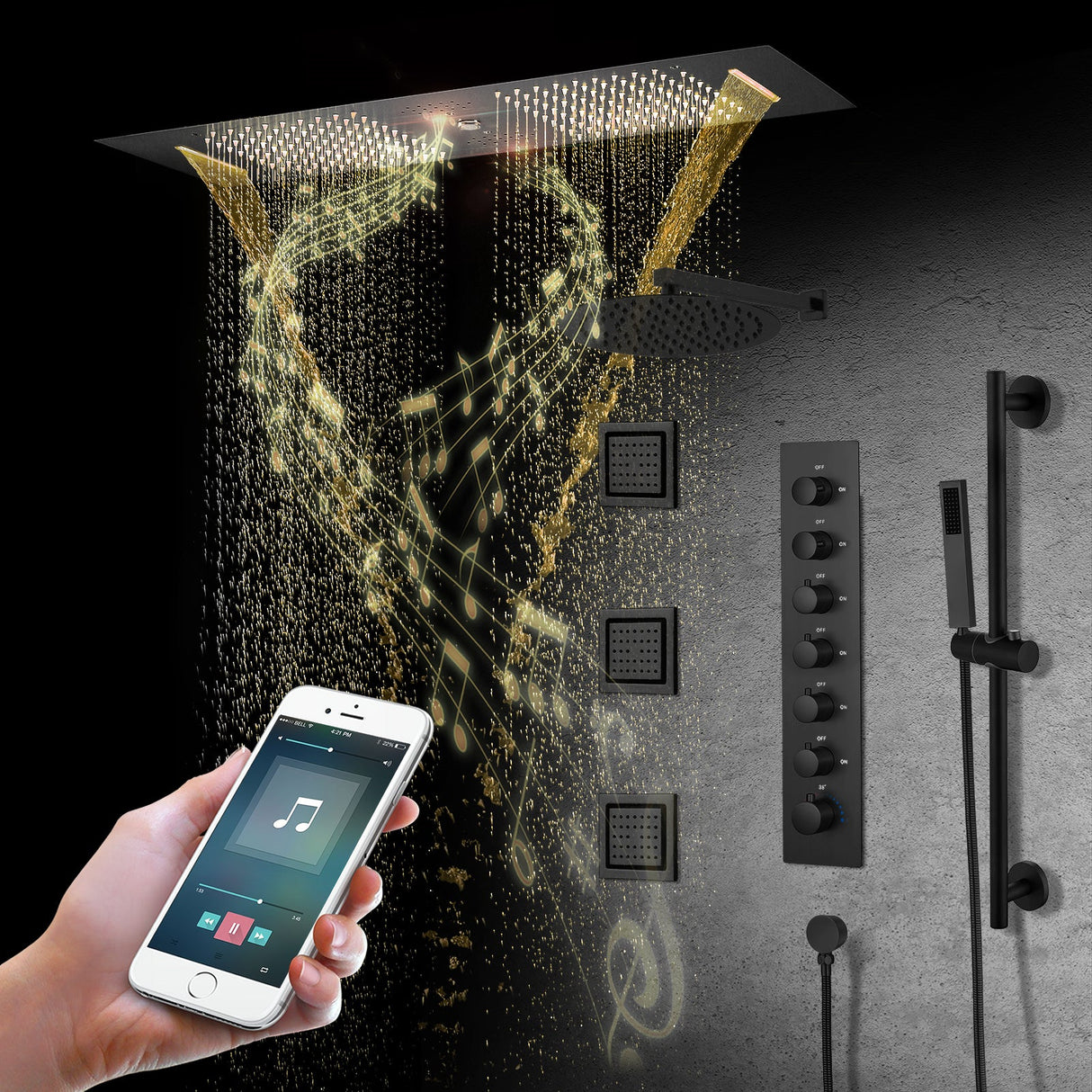 IVORY| 36" Complete ceiling shower set with 10" inch wall mounted rainfall showerhead 3 body jets dual shower head set Smart Living and Technology