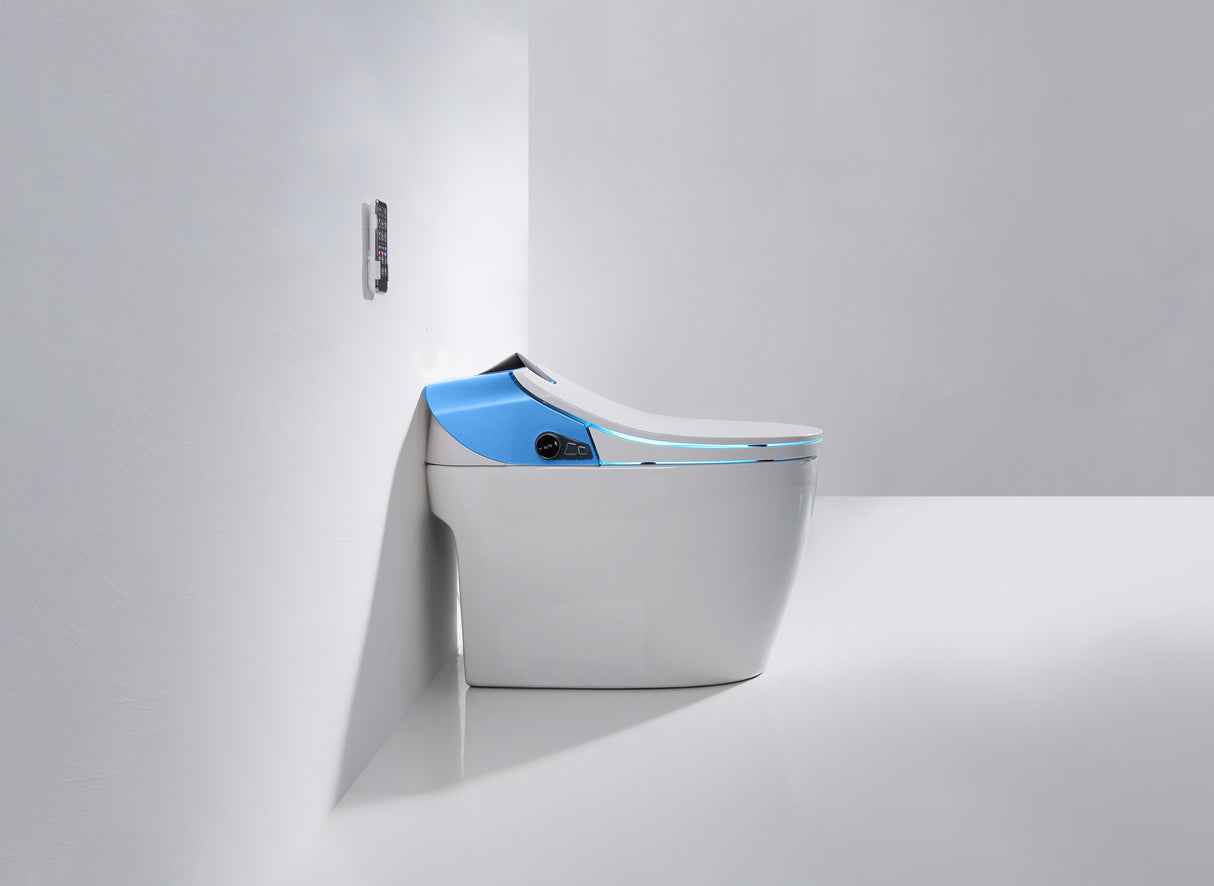 Luxury One-Piece Elongated  Smart Toilet  with LED Display & Remote Control -Blue or Turquoise Finish Smart Living and Technology