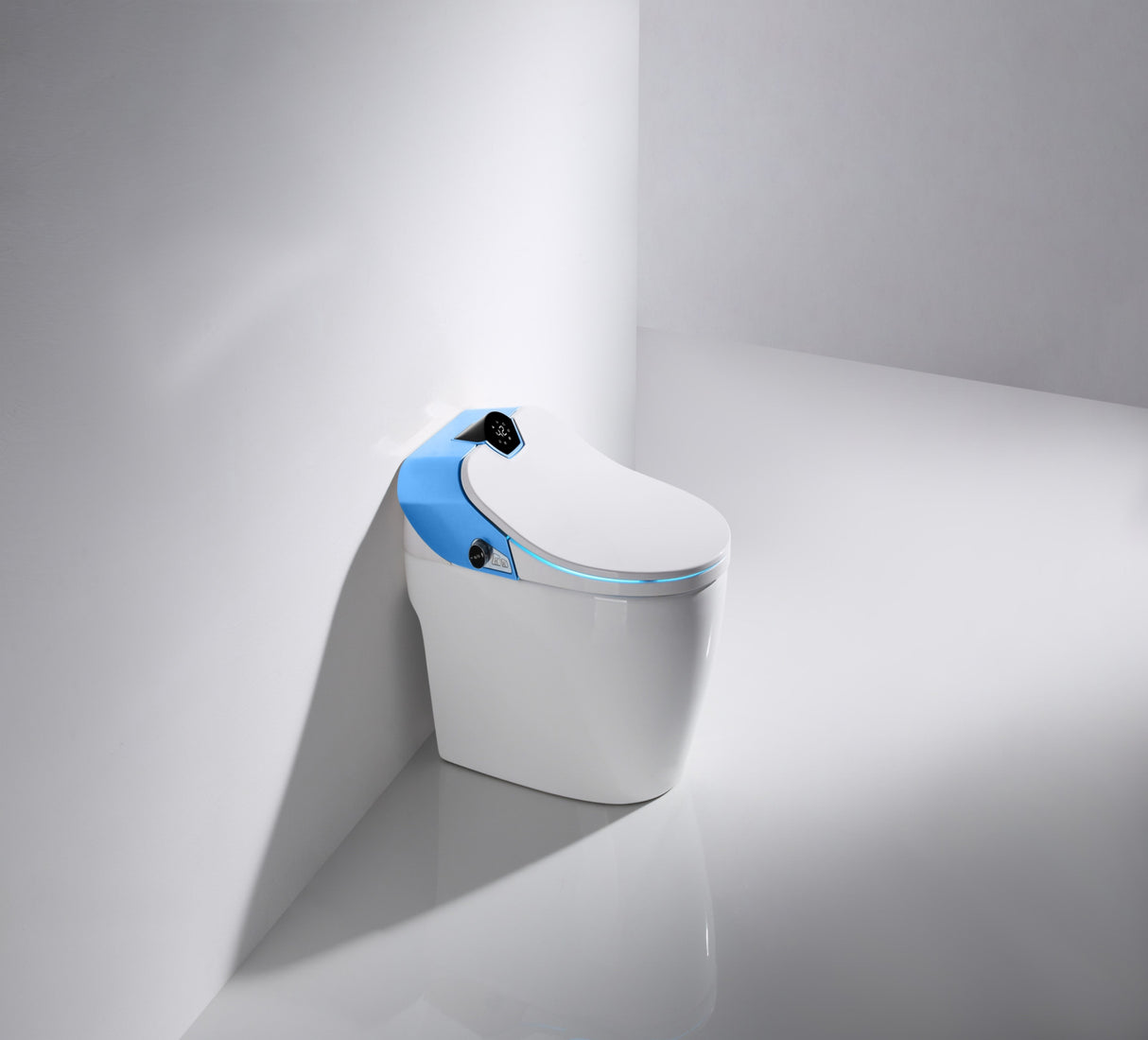 Luxury One-Piece Elongated  Smart Toilet  with LED Display & Remote Control -Blue or Turquoise Finish Smart Living and Technology