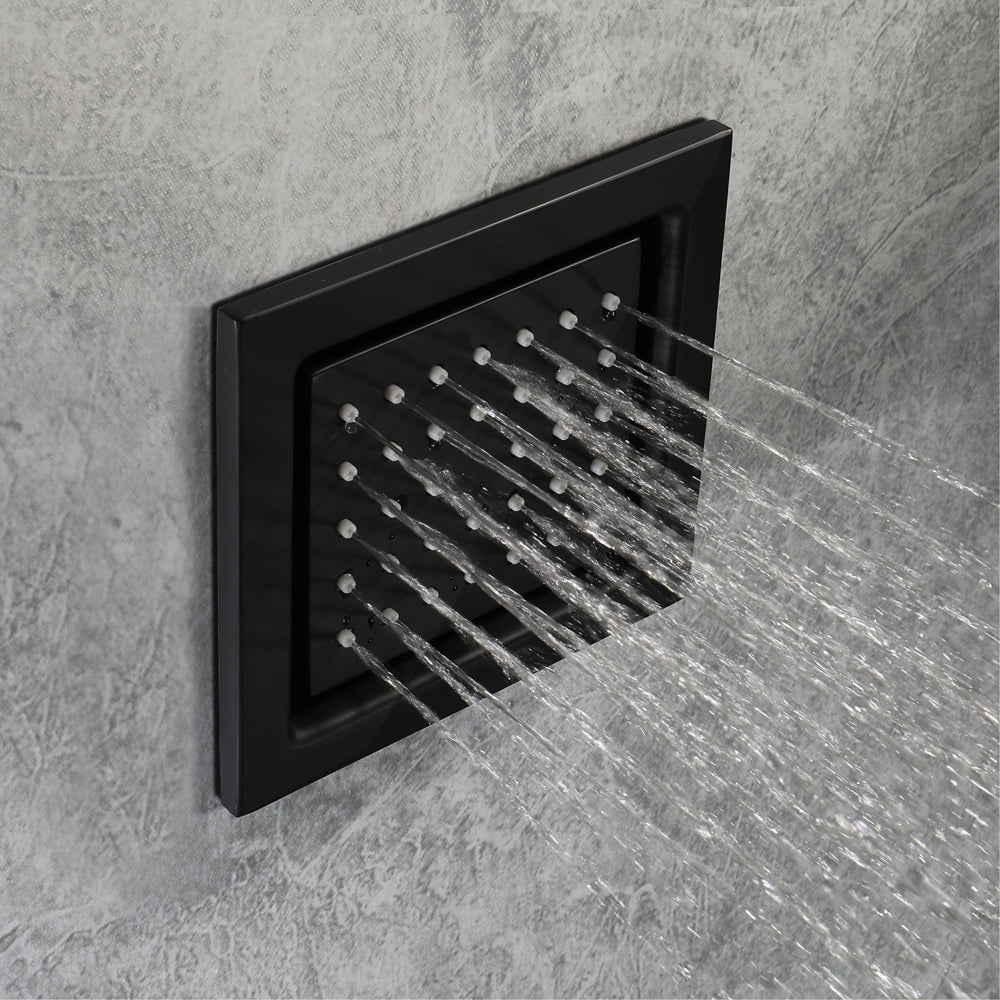 MONACO BLACK | 20"x 20" Complete Luxury LED Music shower set Rainfall , Waterfall, Mist Spray 6x Body Jets Smart Living and Technology
