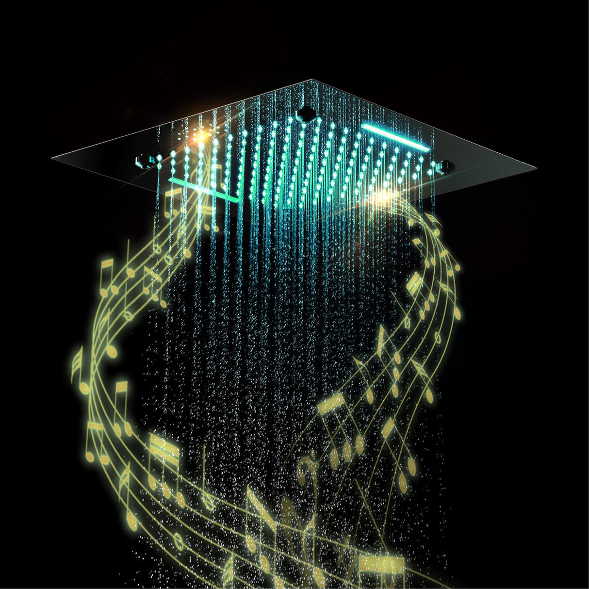 MONACO BLACK | 20"x 20" Complete Luxury LED Music shower set Rainfall , Waterfall, Mist Spray 6x Body Jets Smart Living and Technology