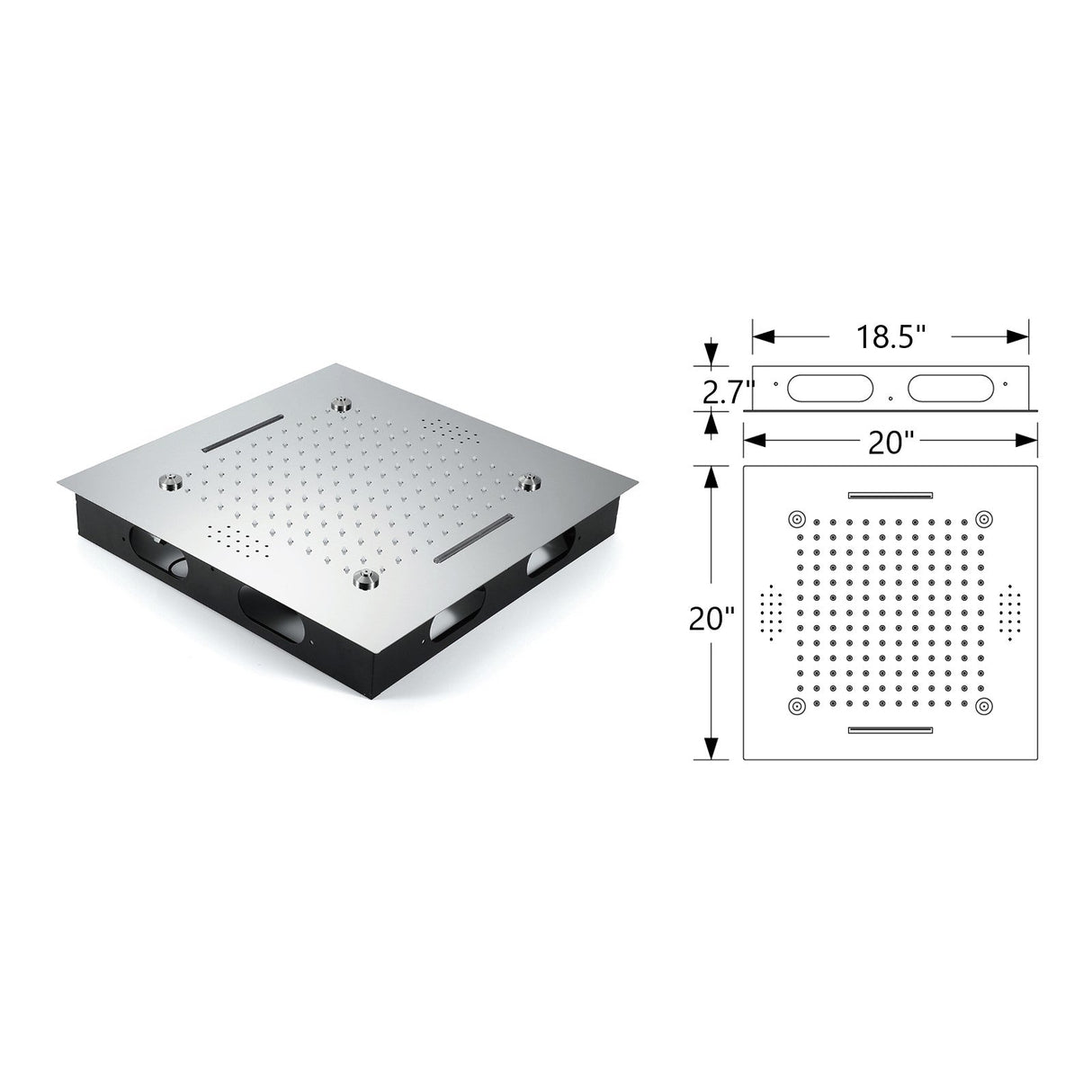 MONACO Chrome | 20" x 20" Complete Luxury LED Music shower set Rainfall , Waterfall, Mist Spray 6x Body Jets Smart Living and Technology