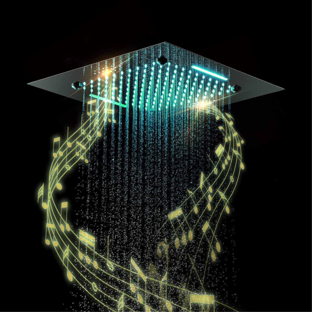 MONACO Chrome | 20" x 20" Complete Luxury LED Music shower set Rainfall , Waterfall, Mist Spray 6x Body Jets Smart Living and Technology