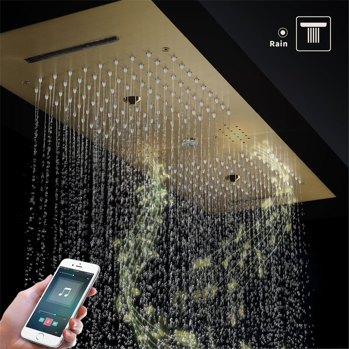 MULTNOMAH| 36" IN DUAL SHOWERHEAD COMPLETE LED MUSIC SHOWER SET  6 BODY JETS 2x WALL MOUNTED RAINFALL SHOWERHEAD Smart Living and Technology