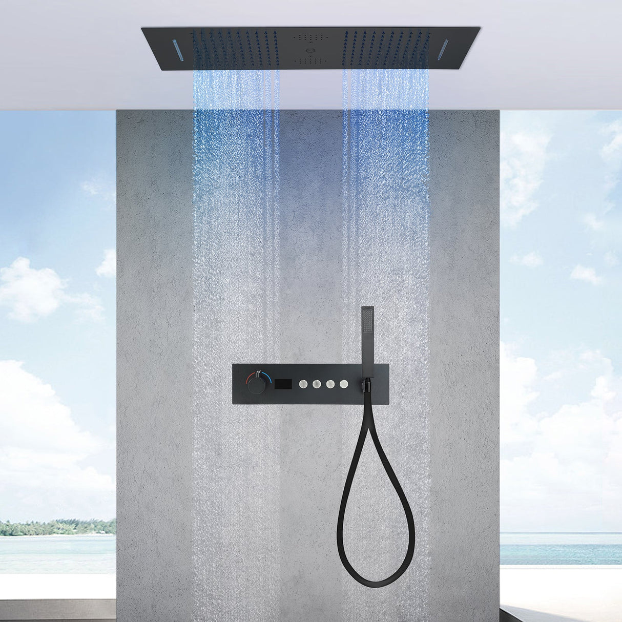 Niagara| 36" Complete Luxury Thermostatic LED Music  Shower Set Waterfall Rainfall Water  Column Functions Smart Living and Technology