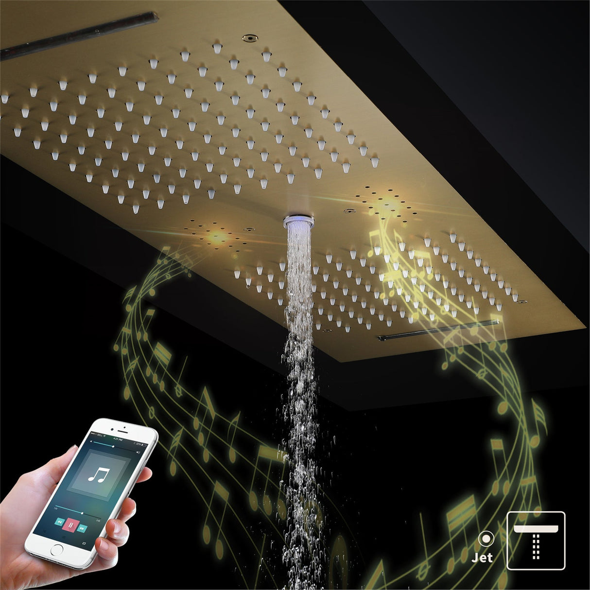 Niagara| 36" Complete Luxury Thermostatic LED Music  Shower Set Waterfall Rainfall Water  Column Functions Smart Living and Technology